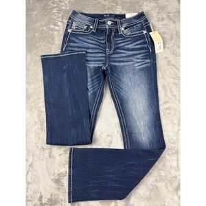 Miss Me Mid Rise Bootcut Jeans 30x34 Dark Wash Steer Skull Embroidered Slim Fit